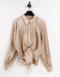 Серо-коричневая oversized-рубашка с завязками спереди (от комплекта) In The Style x Elle Darby-Светло-бежевый цвет