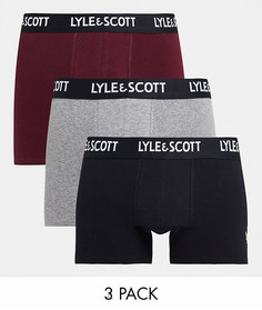 Набор из 3 боксеров-брифов черного/серого/бордового цвета с повторяющимся логотипом Lyle & Scott Bodywear Barclay-Разноцветный