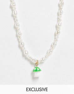 Ожерелье из искусственного жемчуга в стиле унисекс с подвеской в виде гриба Reclaimed Vintage Inspired-Белый