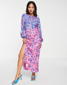 Присборенное платье мидакси с ярким контрастным точечным принтом Closet London-Многоцветный