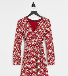 Красное свободное платье с завязкой на талии и мелким цветочным принтом Glamorous Bloom-Красный