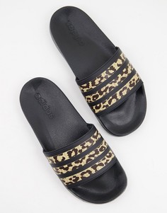 Шлепанцы с леопардовым принтом adidas Training adilettes-Черный цвет