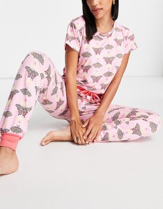 Розовый пижамный комплект с принтом бабочек и луны Chelsea Peers-Розовый цвет