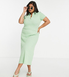 Платье-рубашка макси с окраской шенье зеленого цвета и с воротником ASOS DESIGN Curve-Зеленый цвет
