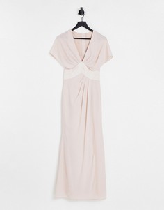 Румяно-розовое платье макси с объемными рукавами на манжетах и атласной лентой на талии ASOS DESIGN Bridesmaids-Розовый цвет