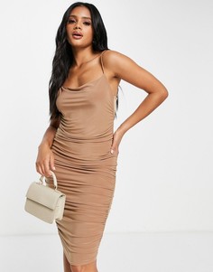 Светло-коричневое облегающее платье миди Femme Luxe-Светло-бежевый цвет