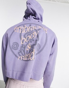 Укороченный фиолетовый худи из плотной ткани с принтом на спине ASOS DESIGN-Серый
