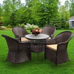 Мебель садовая Green Days, Эльба, коричневая, стол, 80х80х73 см, 4 кресла, подушка беж, 150 кг