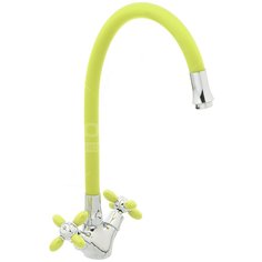 Смеситель для кухни Frud R44127-6 хромированный высокий с керамической кран-буксой, с высоким гибким изливом, зеленый