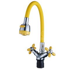 Смеситель для кухни Эверест B57-071B с керамической кран-буксой и гибким изливом, желтый/хром Everest