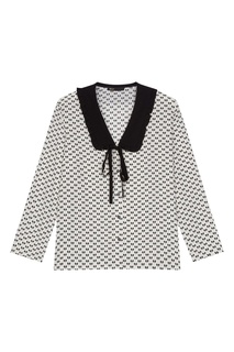 Блузка цвета экрю с черным принтом Maje