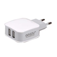 Зарядное устройство сетевое Ginzzu GA-3008W 5V/2,1A, 2xUSB, для зарядки мобильных устройств, белый