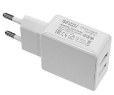 Зарядное устройство сетевое Ginzzu GA-3313UW 3,1A, 5V, 2xUSB, для зарядки мобильных устройств, кабель 8pin APPLE 1.0м, в нейлоновой оплетке, 2,4A, алю