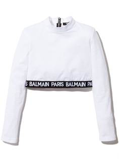 Balmain Kids укороченная футболка с логотипом