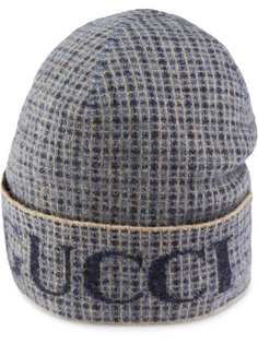 Gucci клетчатая шапка бини с жаккардовым логотипом