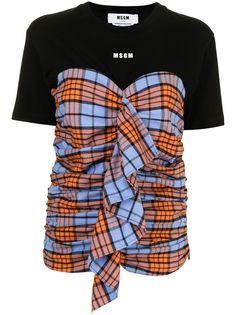 MSGM многослойная футболка со вставкой в клетку тартан