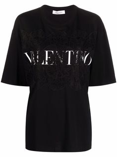 Valentino футболка с кружевной вставкой и логотипом