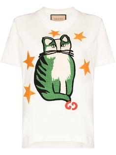 Gucci футболка Star Cat с вышивкой