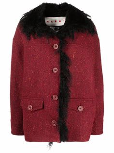 Marni твидовая куртка с оторочкой из шерпы