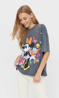 Stradivarius Футболка Оверсайз С Принтом Disney Темно-Серый S