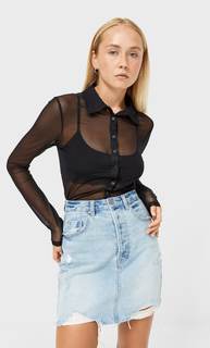 Stradivarius Рубашка Из Прозрачной Ткани Черный L