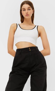 Stradivarius Брюки Из Твила С Широкими Штанинами Черный 34