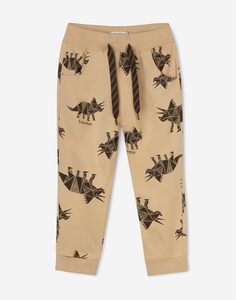 Бежевые спортивные брюки с динозаврами для мальчика Gloria Jeans