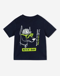 Тёмно-синяя футболка с принтом Nice day для мальчика Gloria Jeans