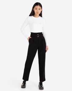 Чёрные брюки Wide leg с поясом Gloria Jeans