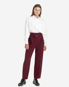 Бордовые брюки Wide leg с поясом Gloria Jeans