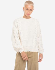 Молочный джемпер oversize из велюровой пряжи Gloria Jeans