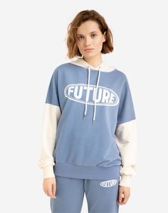 Синее худи oversize с надписью FUTURE Gloria Jeans