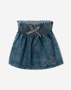 Джинсовая юбка-трапеция с кошечкой для девочки Gloria Jeans