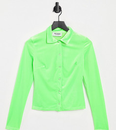 Приталенная бархатная рубашка в стиле 90-х неоново-зеленого цвета от комплекта COLLUSION-Зеленый цвет