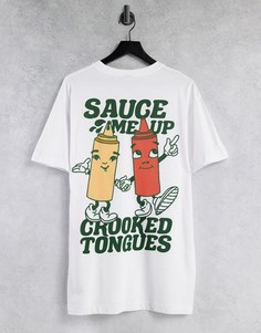 Белая футболка с принтом "Sauce Me Up" Crooked Tongues-Белый