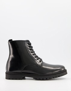 Черные кожаные ботинки на массивной подошве со шнуровкой Silver Street-Черный цвет