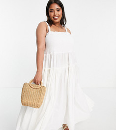 Белый присборенный сарафан миди на бретельках с необработанными краями ASOS DESIGN Curve