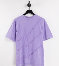 Фиолетовая oversized-футболка с контрастными швами и эффектом кислотной стирки COLLUSION-Фиолетовый цвет