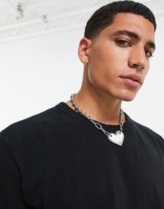Серебристая цепочка на шею из шариков с массивной подвеской в виде сердца ASOS DESIGN-Серебряный