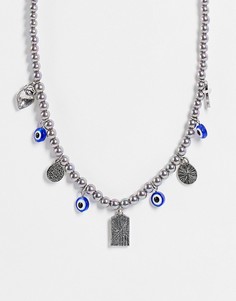 Ожерелье из темного искусственного жемчуга с подвесками с символом инь-ян Reclaimed Vintage Inspired-Серебряный