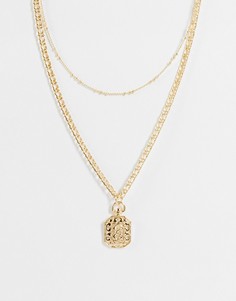 Золотистое ожерелье-цепочка с украшенной стразами подвеской Topshop-Золотистый