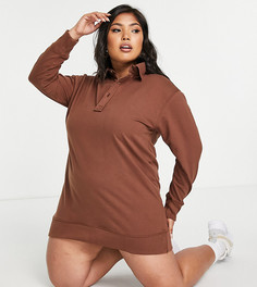 Шоколадно-коричневое платье-свитер мини с воротником поло Threadbare Plus-Коричневый цвет