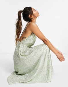 Шалфейно-зеленое платье миди на бретелях с отделкой пайетками ASOS EDITION-Зеленый цвет