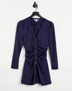 Присборенное спереди платье мини в рубчик темно-синего цвета Unique21-Темно-синий