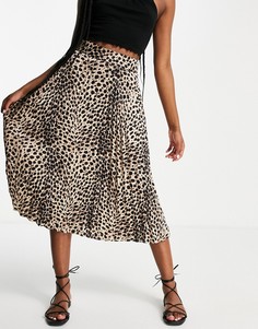 Коричневая юбка миди со складками и леопардовым принтом Pimkie-Коричневый цвет