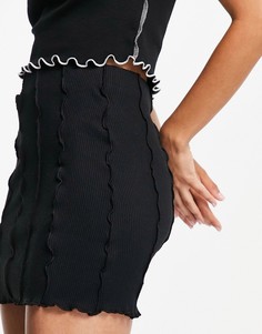 Черная мини-юбка из переработанного хлопка с открытыми швами Bershka-Черный цвет