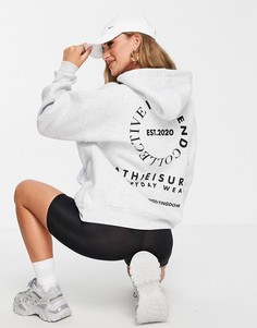 Меланжевый худи цвета льда в стиле oversized с логотипом ASOS Weekend Collective-Серый