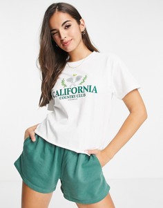 Белая спортивная футболка с короткими рукавами и надписью "California" Miss Selfridge-Белый