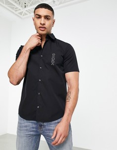 Черная рубашка узкого кроя с короткими рукавами и контрастным логотипом HUGO Ermino-Черный цвет