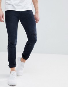 Серые эластичные джинсы скинни с потертостями HUGO-Серый